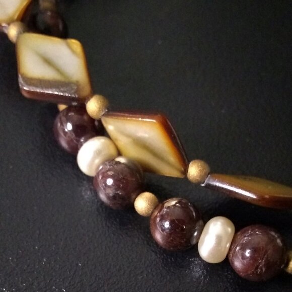 2 Bracelets! Neutral Color Scheme! Semi Precious Beads! Classy & Chic + Elegant! - Picture 11 of 13